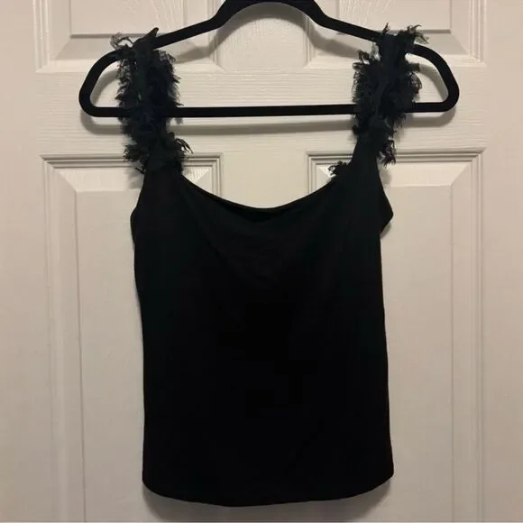 BCBG MAXAZRIA•Chiffon trim black tank top medium - Picture 3 of 7